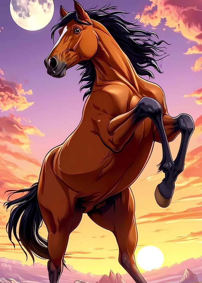 Majestic Horse Rearing at Sunset