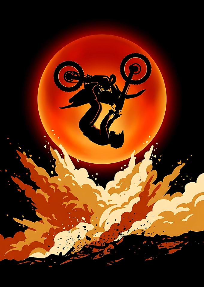 Motocross Print — Backflip Red Sun Poster Dirt Bike Wall Art, Extreme Sports Decor Motocross Riders