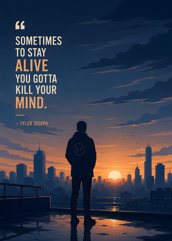 Man on Rooftop Overlooking City Sunset