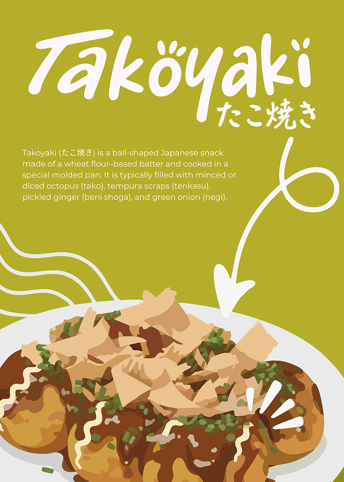 Takoyaki Japanese Street Food Poster | Flat Minimalist Vector Illustration