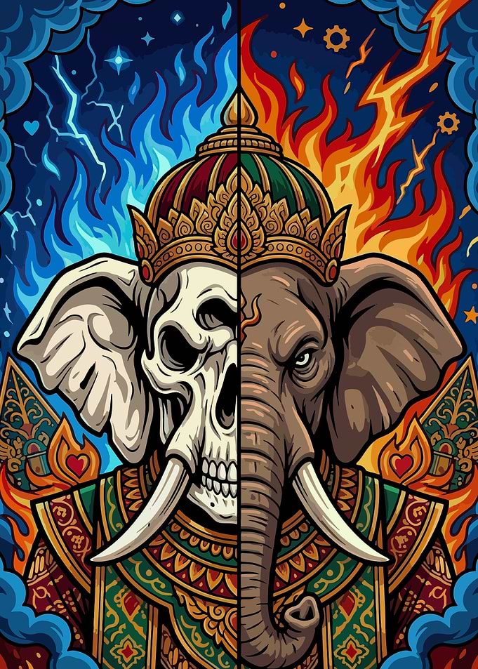 Elephant Skull and Fire