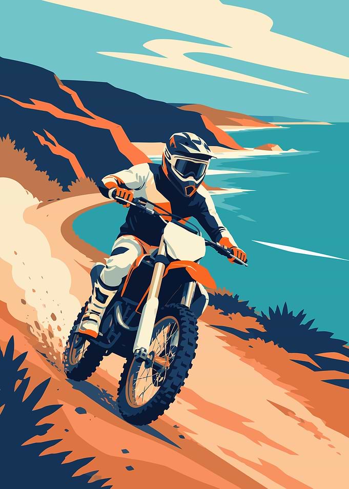 Motocross Rider on Coastal Dirt Track