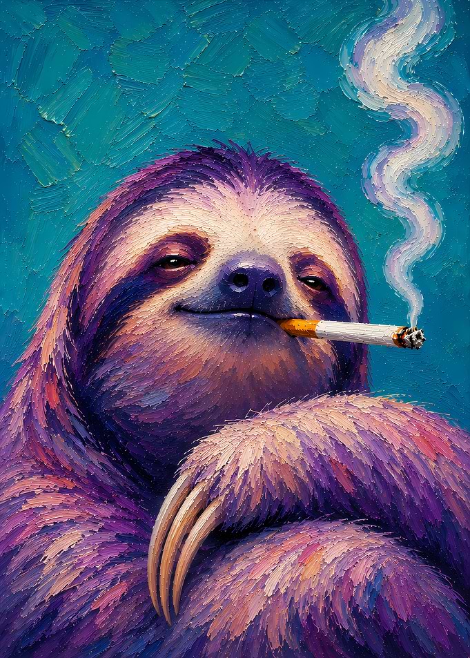 Sloth smoking a cigarette