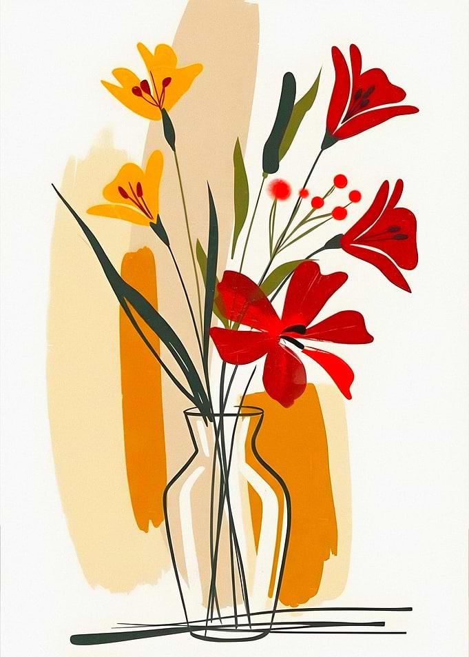 Abstract Floral Arrangement in a Vase