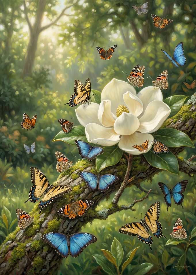 Butterflies and Magnolia Flower