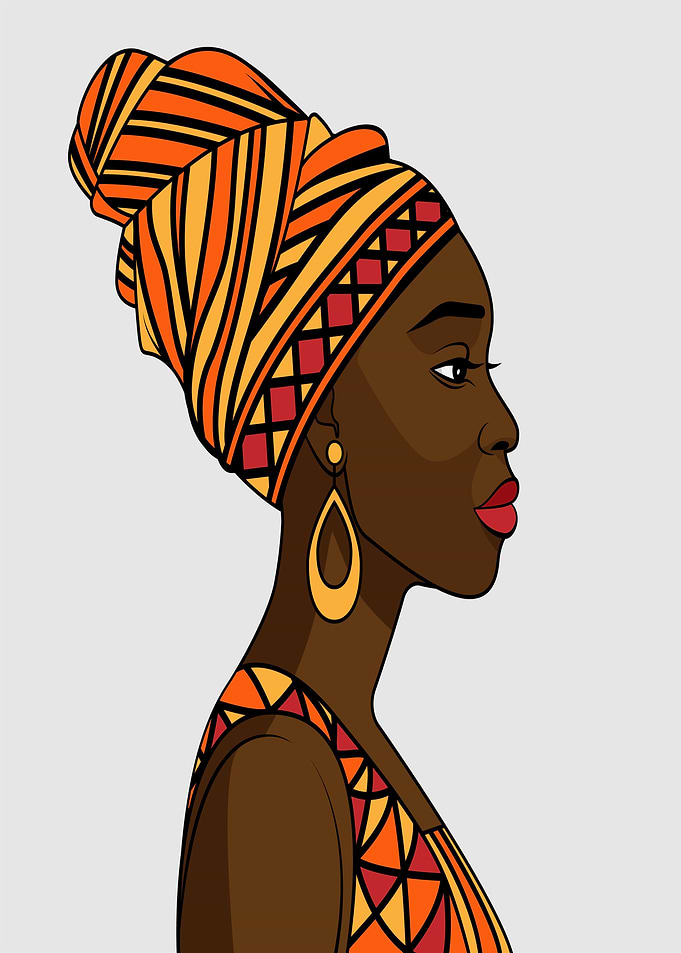 Woman in African Headwrap and Dress