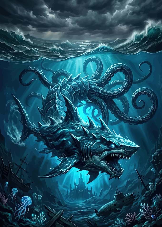 Monstrous Shark and Kraken Attack