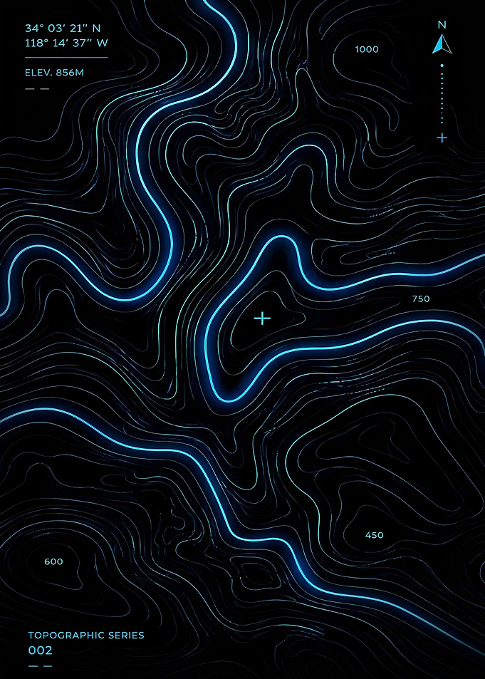 Topographic Map with Neon Lines