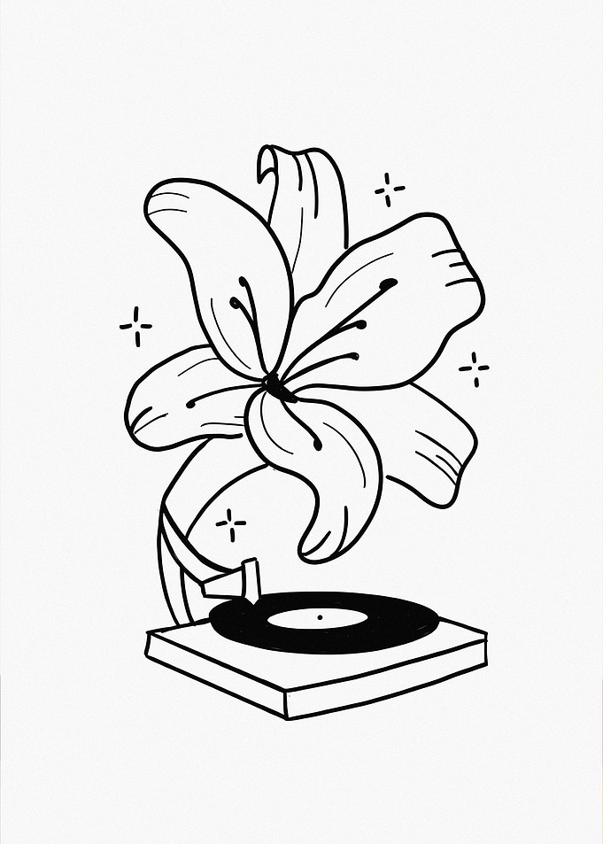 Lily Flower on Record Player