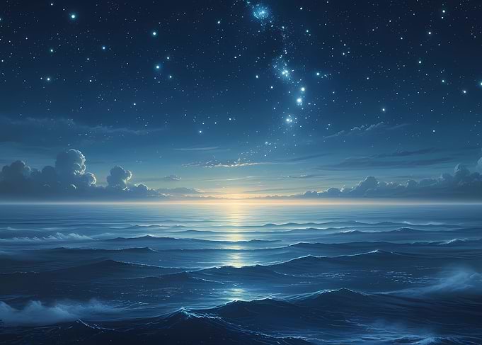 Starry Night Over Ocean Waves