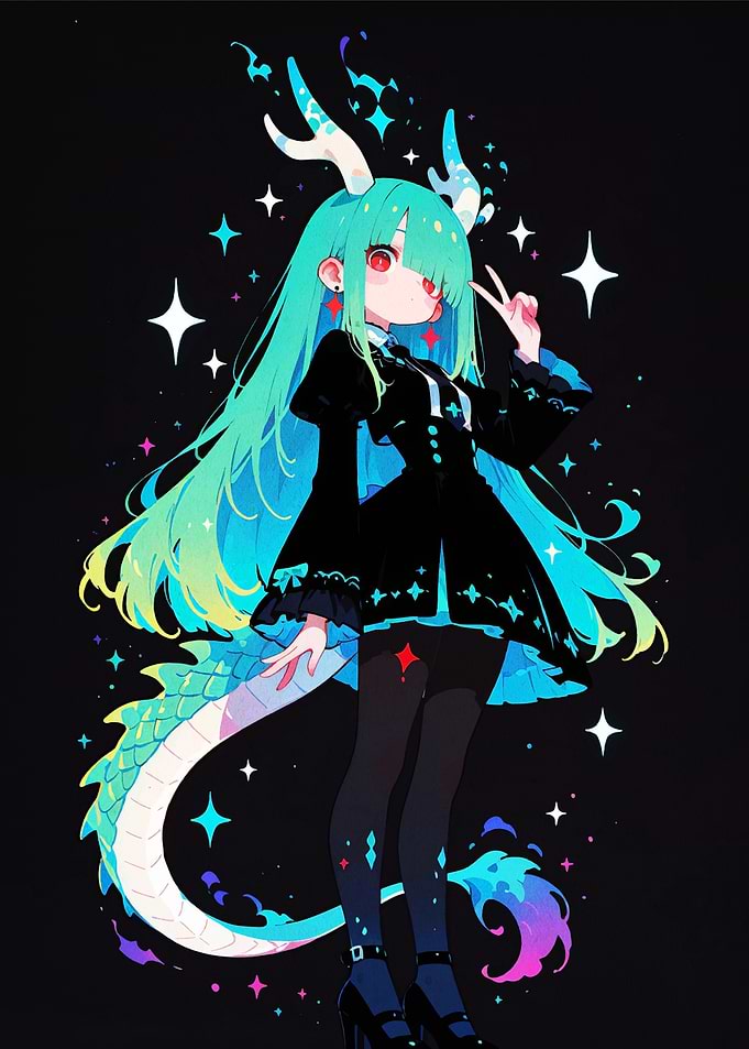 Anime Dragon Girl with Stars