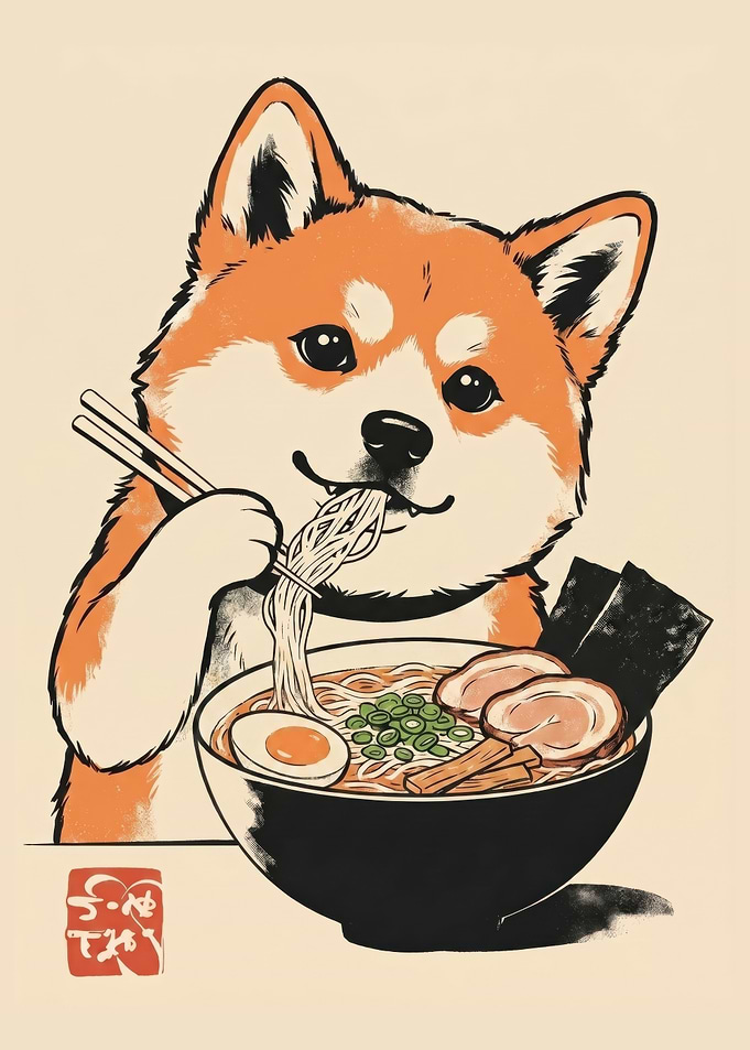 Shiba Inu Eating Ramen