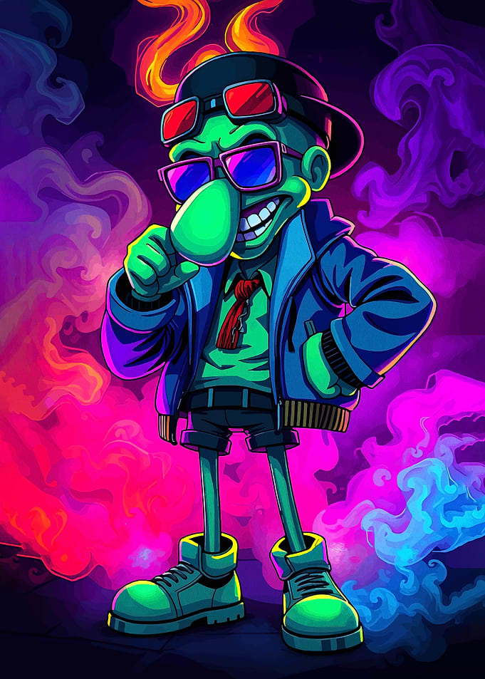 Green Cartoon Character with Sunglasses