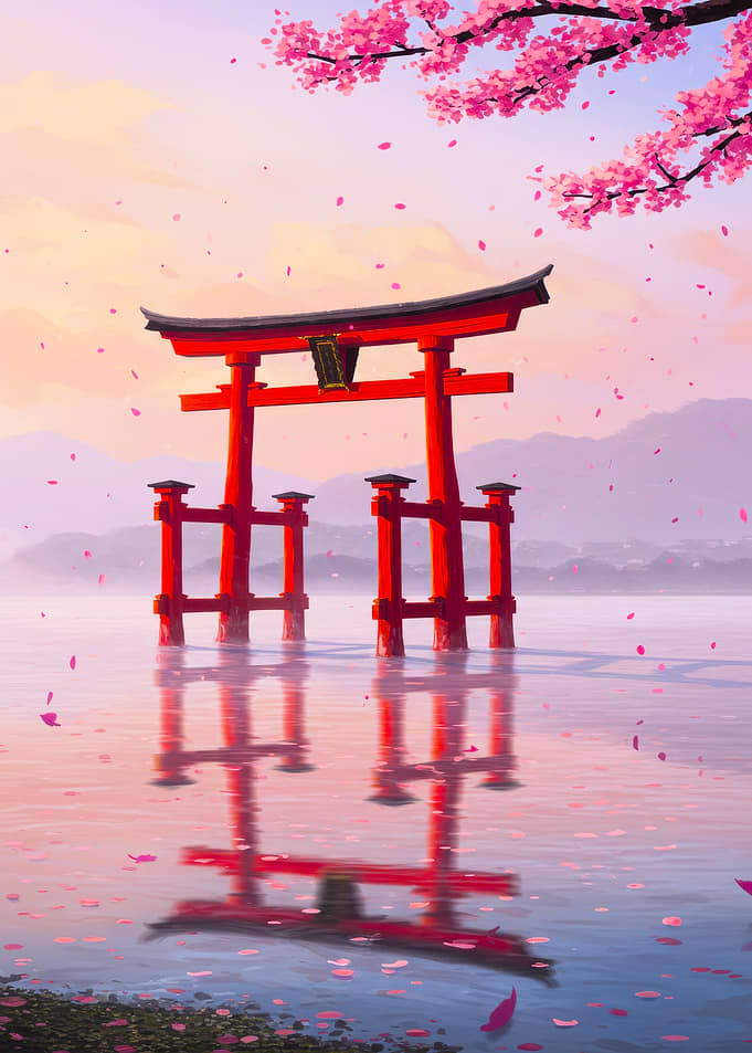Torii Gate in Cherry Blossom Season