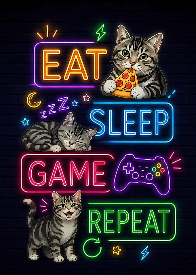 Cats Eat Sleep Game Repeat Neon Sign