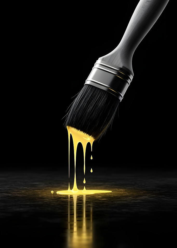 Paintbrush dripping golden paint