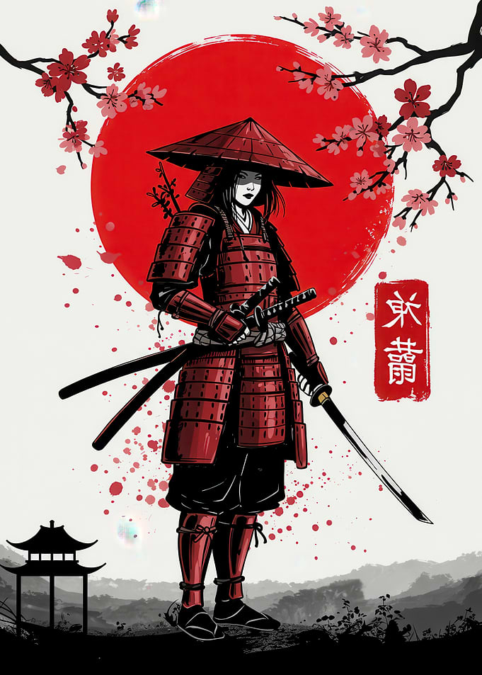 Samurai Warrior with Cherry Blossoms