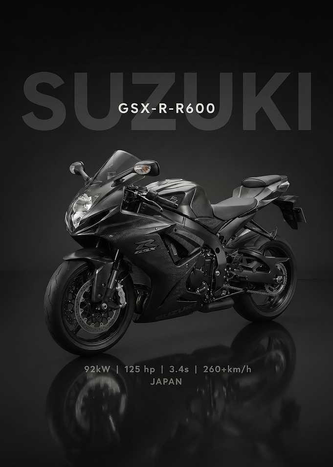 A sleek black Suzuki GSX-R600 Motorcycle