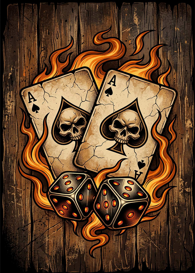 Ace of Spades with Skulls and Dice