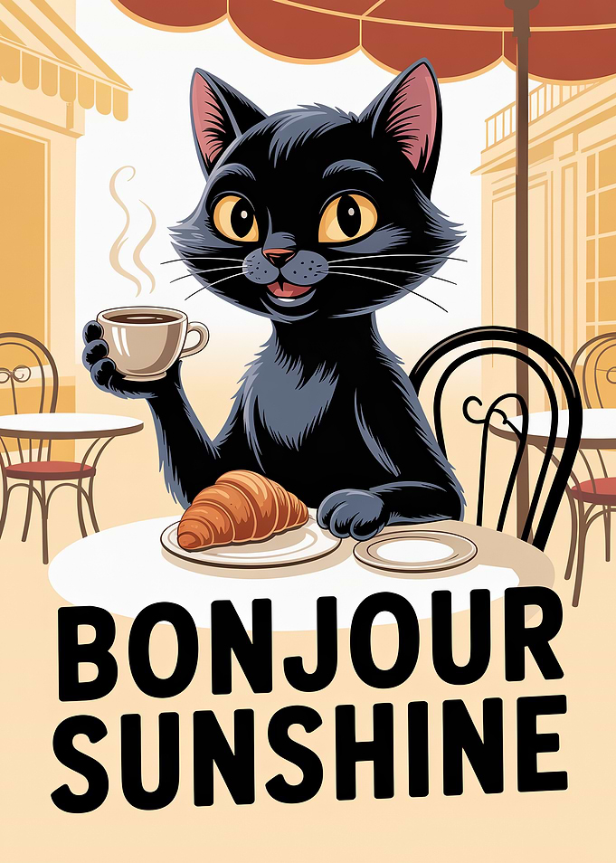 Black Cat with Coffee