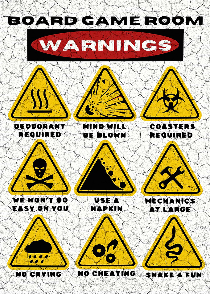 Funny Board Game Room Warnings Sign