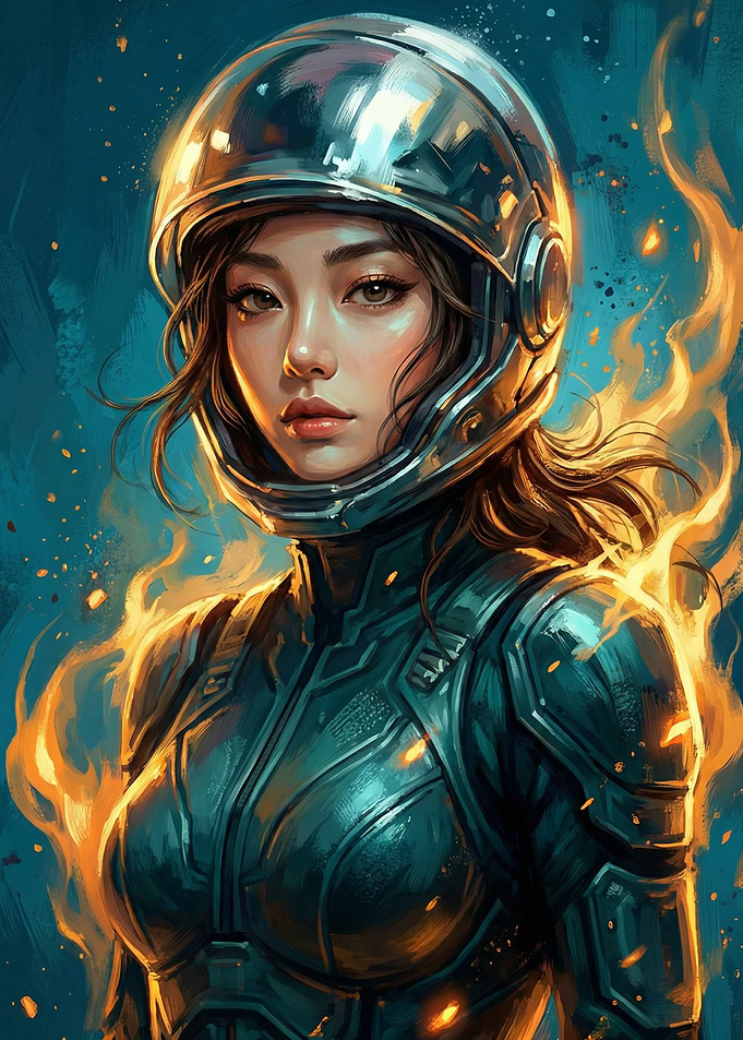 Sci-fi Woman in Fiery Armor