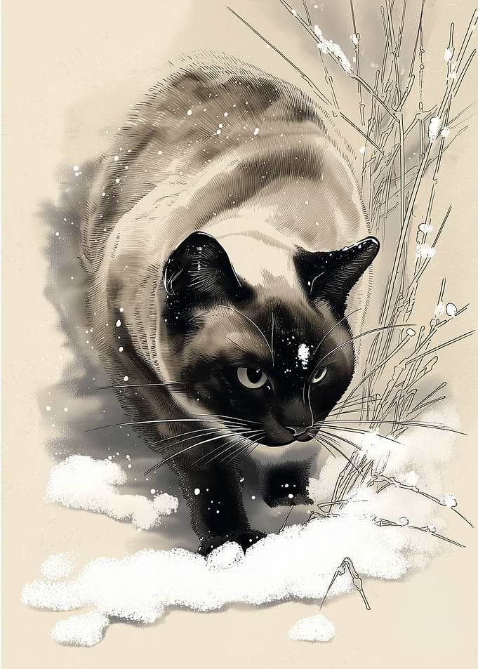 Siamese Cat in Snow