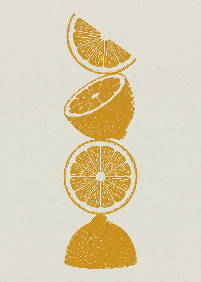 Stacked Citrus Slices Halftone Minimalist Yellow Graphic Kitchen Statement