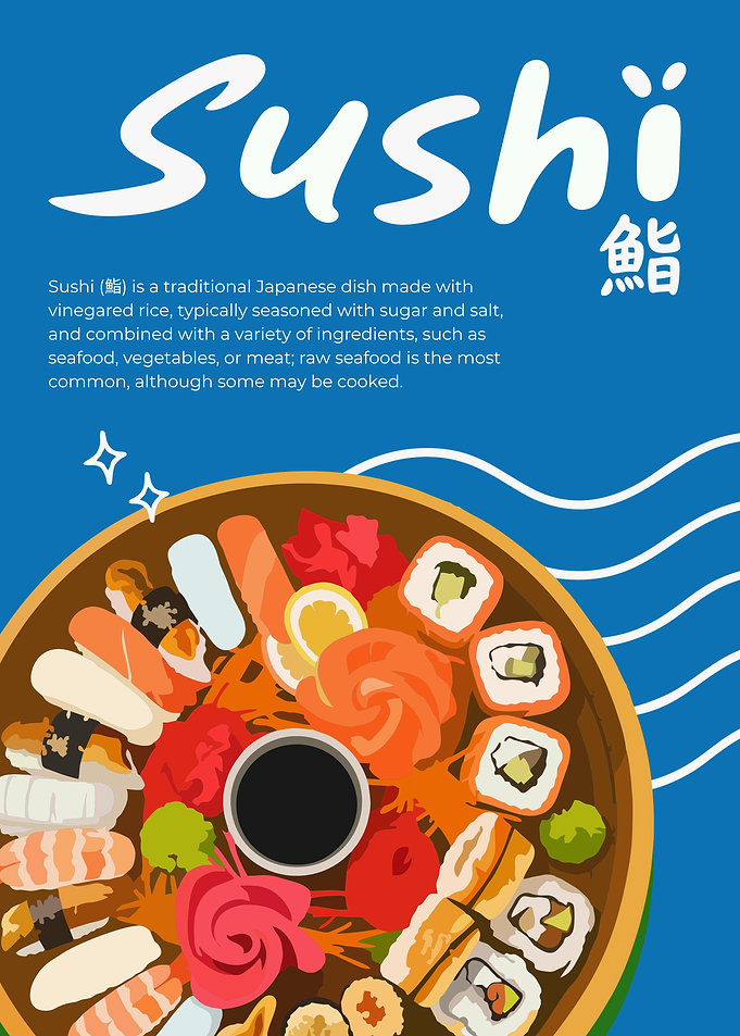 Japanese Sushi Platter Poster | Flat Minimalist Food Vector Illustration