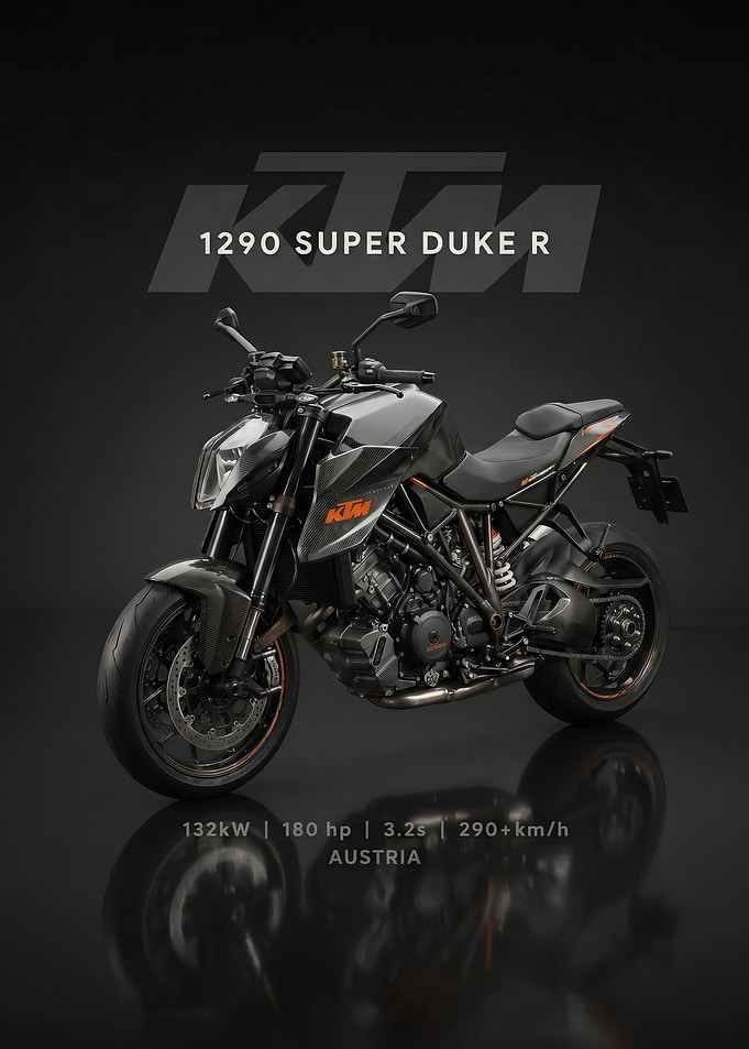 A dynamic KTM 1290 Super Duke R Motorcycle poster