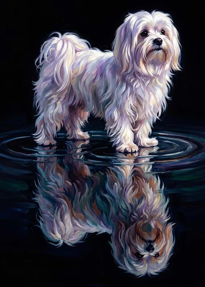 Maltese Dog Reflection in Water