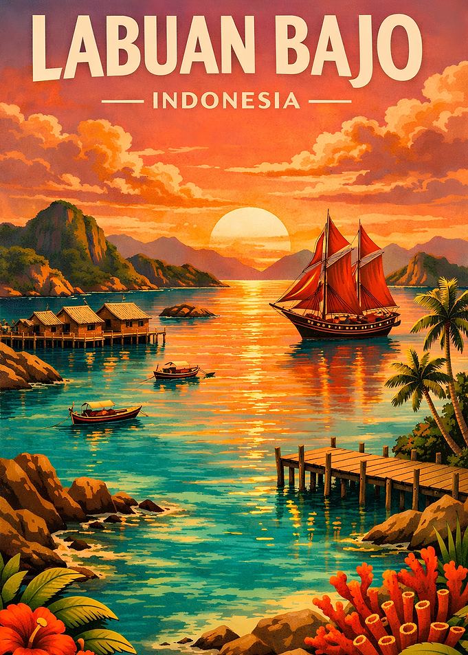 Vintage Labuan Bajo Indonesia Landscape Travel