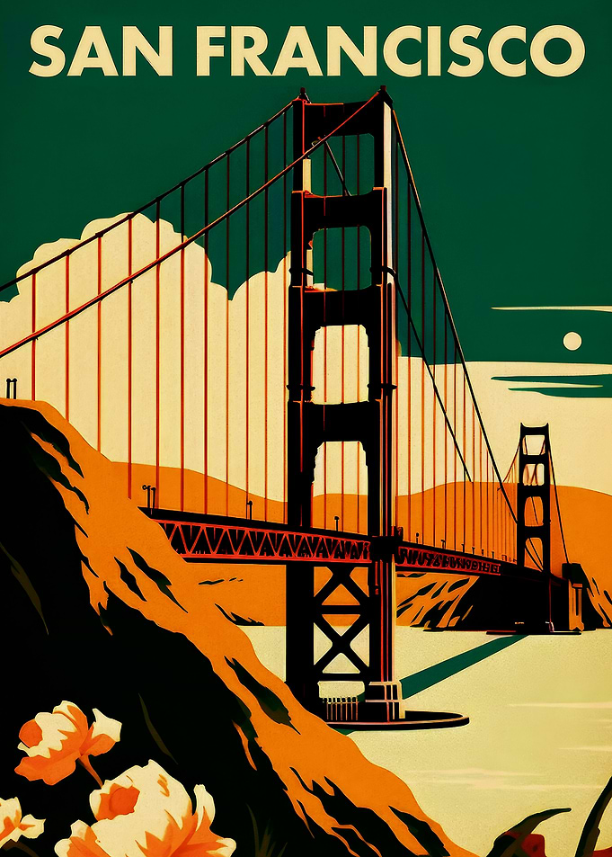 San Francisco Golden Gate Bridge Vintage Poster