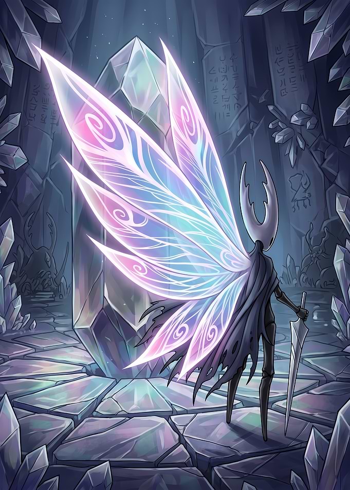 Hollow Knight Character with Crystal Wings
