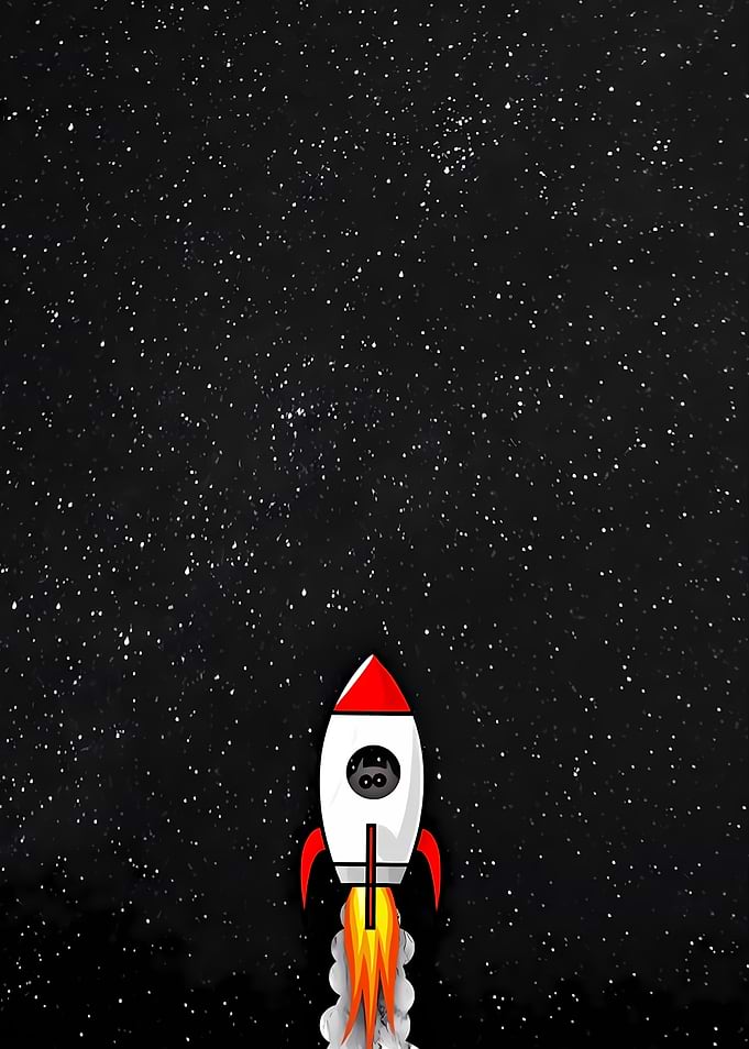 Rocket Launching into Starry Night Sky