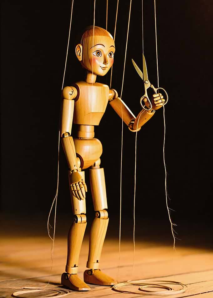 Wooden Puppet Holding Scissors