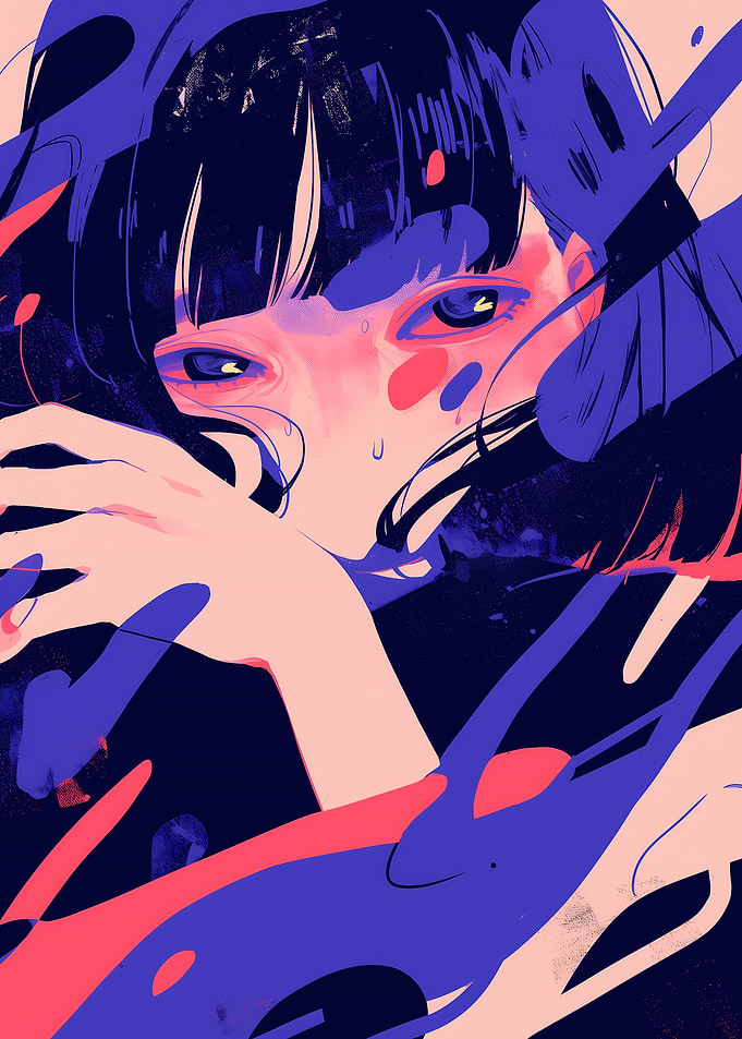 Distressed Anime Girl Portrait