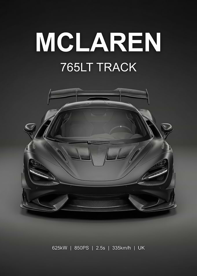 A sleek black McLaren 765LT Car poster