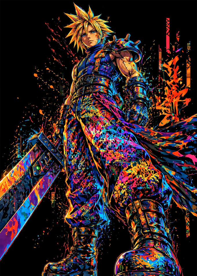 Cloud Strife Splatter Art