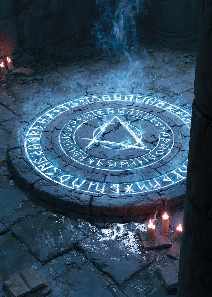 Mystical Rune Circle with Blue Energy