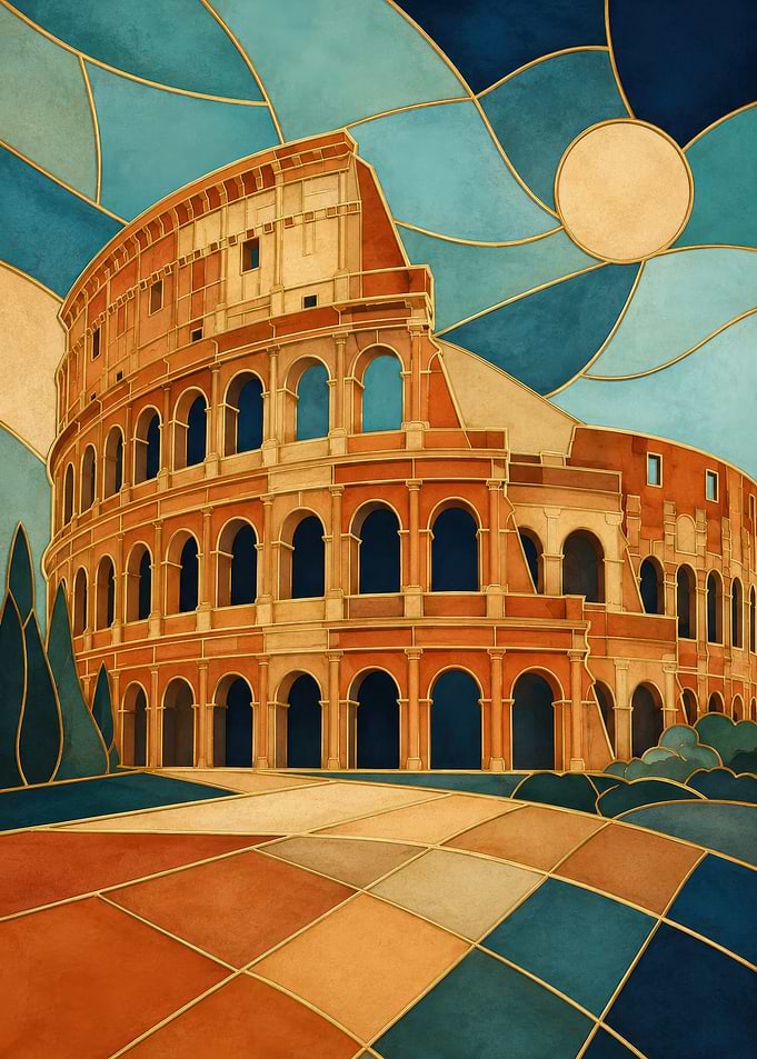 Stained Glass Colosseum with Sun