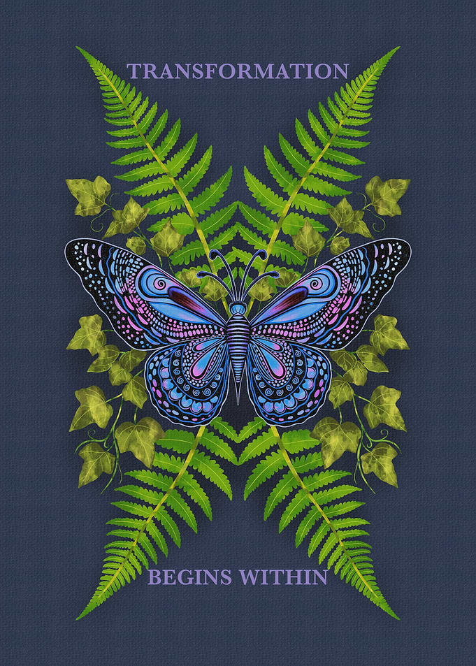 Transformation Begins Within – Ornate Butterfly & Fern Wall Art