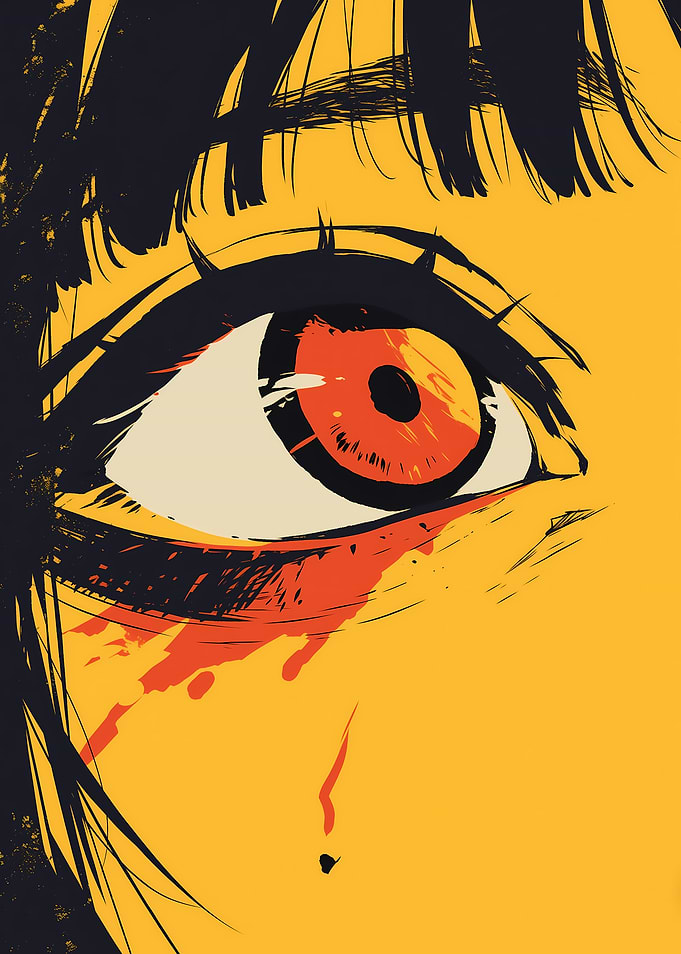 Close-up Anime Eye with Blood Splatter