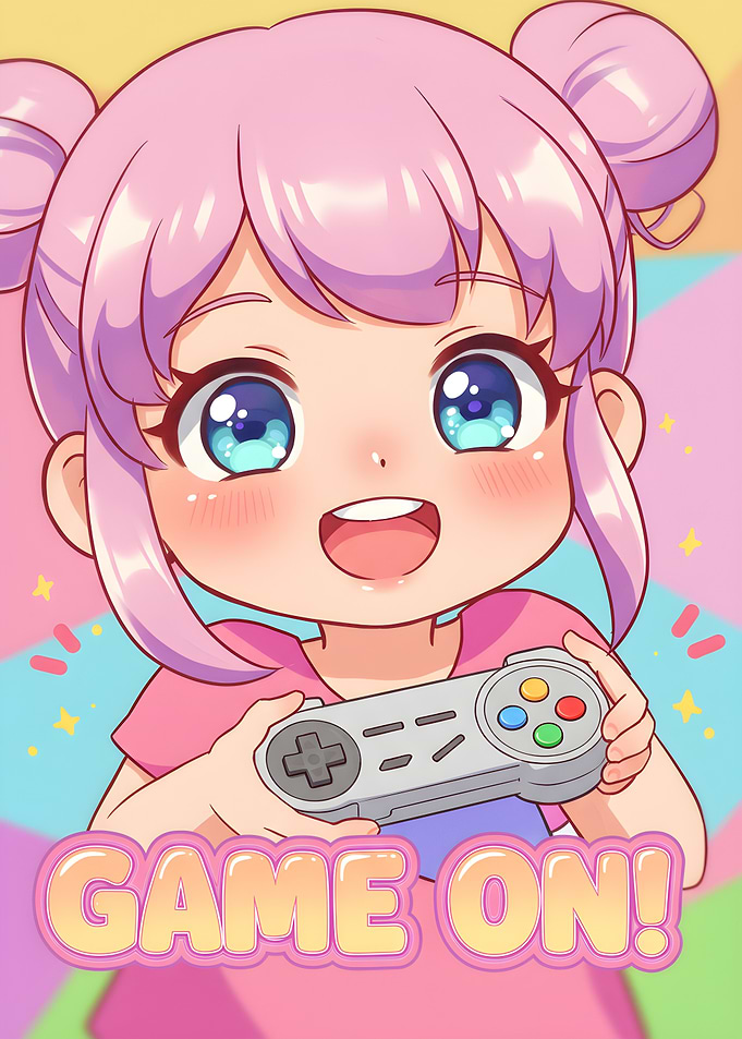 Cute Anime Girl Playing Video Games
