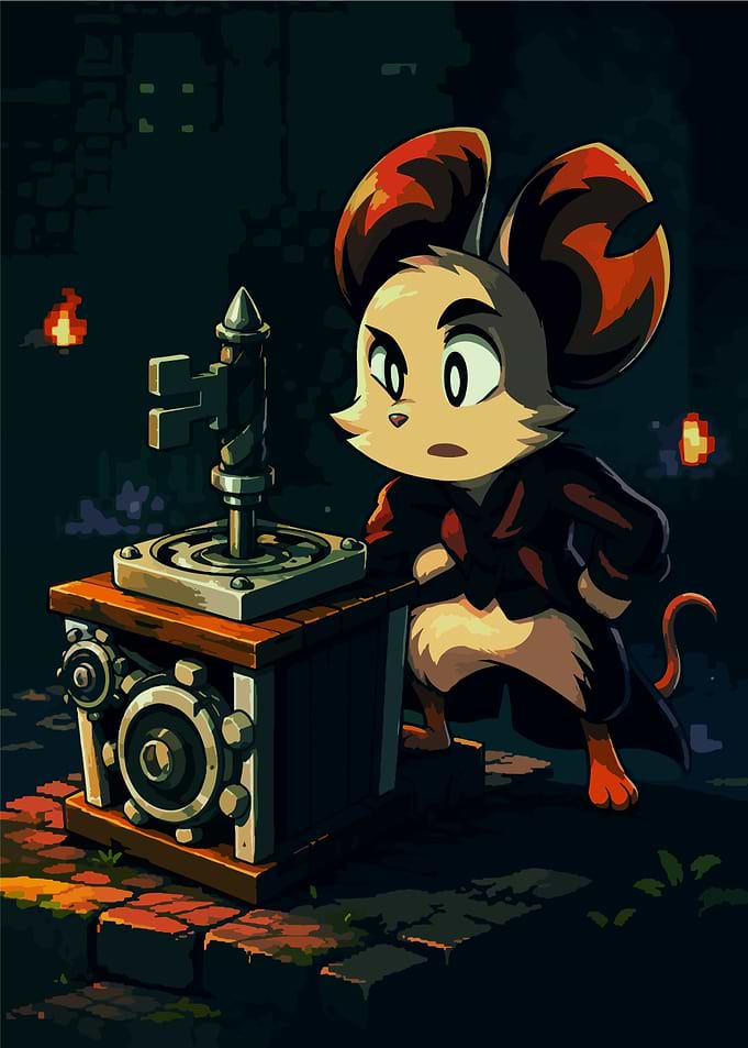 Mouse character with a contraption