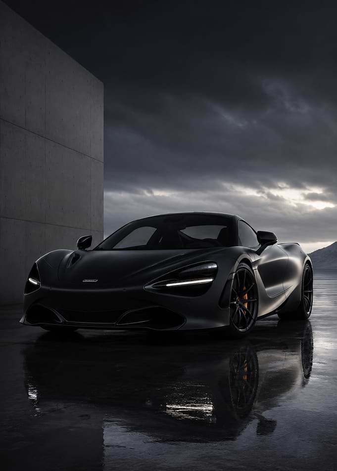 Dark McLaren 720S on Wet Surface
