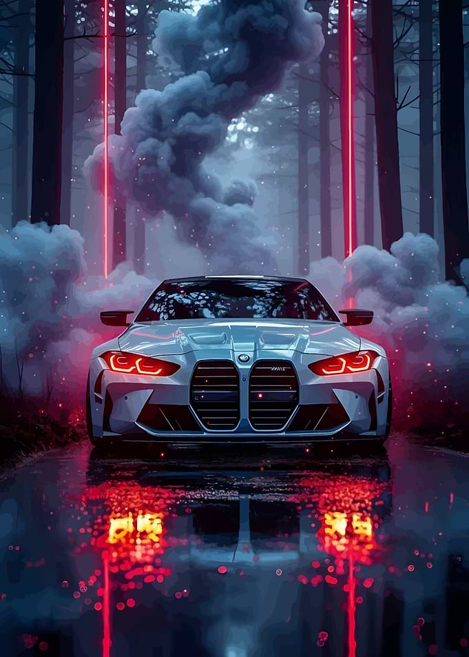 Futuristic Car in Smoky Forest