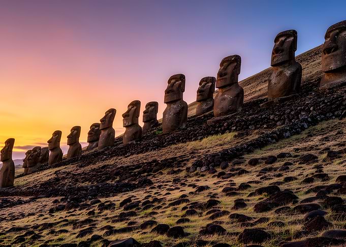 Moai Statues at Sunrise on Easter Island