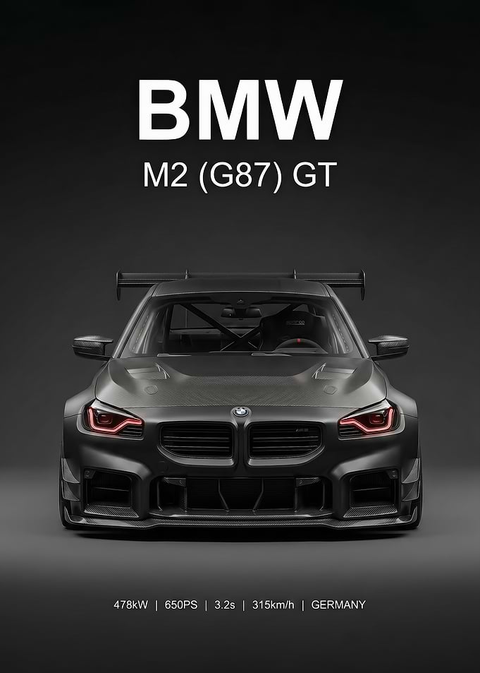 sleek black BMW M2 G87 gt Race Car poster