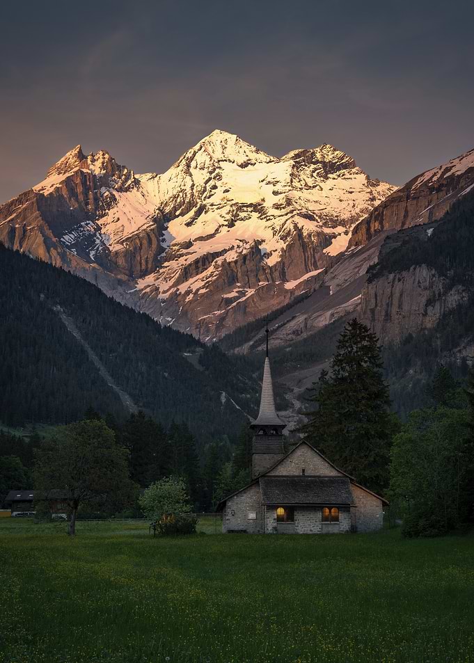 Alpine Church at Sunset
